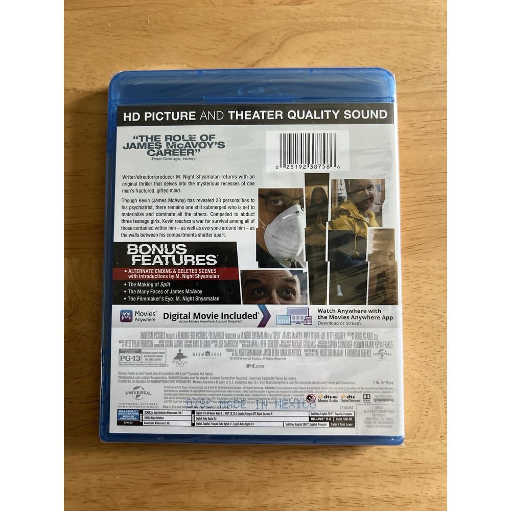 Split (Blu-ray, 2017) James McAvoy Shyamalan + Digital Copy PG-13 - Picture 2 of 2
